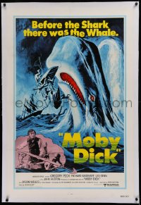 1z218 MOBY DICK linen 1sh R1976 John Huston, Peck, before Jaws there was the whale, great art!