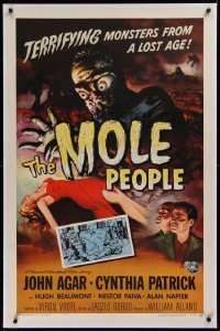 1z219 MOLE PEOPLE linen 1sh 1956 Joseph Smith art of the horror crawling from depths of the Earth!