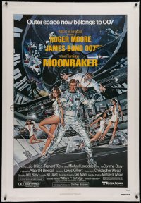 1z222 MOONRAKER linen 1sh 1979 Goozee art of Roger Moore as James Bond, Jaws & sexy ladies!