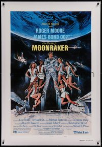 1z223 MOONRAKER linen style B int'l teaser 1sh 1979 Goozee art of Moore as James Bond & sexy girls!