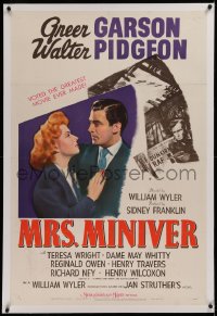 1z225 MRS. MINIVER linen style C 1sh 1942 Garson, Pidgeon, Wyler, voted the greatest movie, rare!