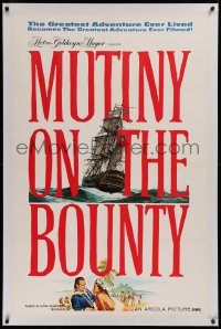 1z228 MUTINY ON THE BOUNTY linen teaser 1sh 1962 Marlon Brando & Tarita, cool art of the ship at sea!