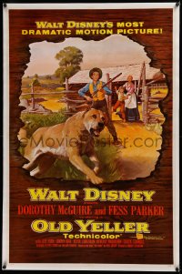 1z245 OLD YELLER linen 1sh 1957 Dorothy McGuire, Fess Parker, art of Disney's most classic canine!