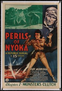 1z252 PERILS OF NYOKA linen chapter 7 1sh 1942 Republic serial, art & photo of hero Kay Aldridge!