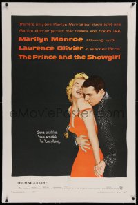 1z261 PRINCE & THE SHOWGIRL linen 1sh 1957 Laurence Olivier nuzzles sexy Marilyn Monroe's shoulder!