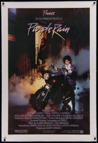 1z263 PURPLE RAIN linen int'l 1sh 1984 Prince riding motorcycle, in his first motion picture!