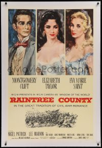 1z268 RAINTREE COUNTY linen 1sh 1957 art of Montgomery Clift, Elizabeth Taylor & Eva Marie Saint!