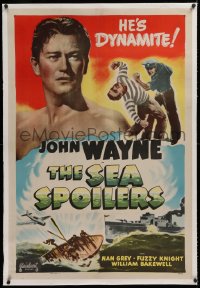 1z284 SEA SPOILERS linen 1sh R1948 barechested Coast Guard he-man John Wayne is dynamite to killers!