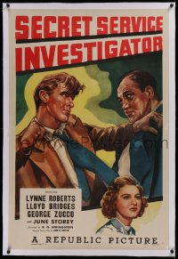 1z285 SECRET SERVICE INVESTIGATOR linen 1sh 1948 art of Lloyd Bridges helping catch counterfeiters!