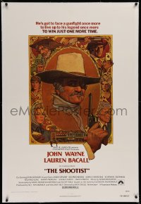 1z290 SHOOTIST linen 1sh 1976 best Richard Amsel artwork of aging cowboy John Wayne & cast!