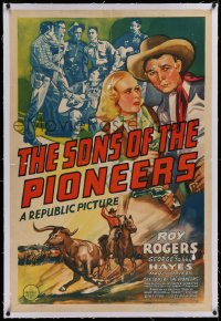 1z298 SONS OF THE PIONEERS linen 1sh 1942 cool art of Roy Rogers, Bob Nolan & pretty Maris Wrixon!