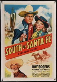 1z300 SOUTH OF SANTA FE linen 1sh 1942 art of Roy Rogers, Gabby & pretty Linda Hayes in New Mexico!