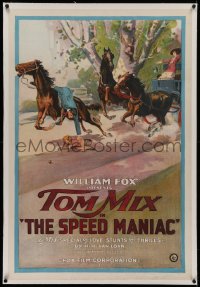 1z301 SPEED MANIAC linen 1sh 1919 Tom Mix saving child about to be trampled, boxing & cars, rare!