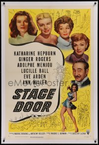 1z304 STAGE DOOR linen 1sh R1953 Katharine Hepburn, Ginger Rogers, Lucille Ball, Adolphe Menjou