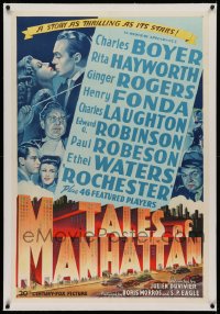1z314 TALES OF MANHATTAN linen style B 1sh 1942 cool deco title treatment art, all-star cast, rare!