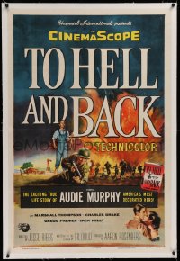 1z322 TO HELL & BACK linen 1sh 1955 Audie Murphy's life story as soldier in World War II, Brown art!