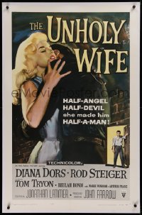 1z334 UNHOLY WIFE linen 1sh 1957 sexy half-devil half-angel bad girl Diana Dors made him half-a-man!