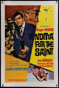 1z337 VENDETTA FOR THE SAINT linen int'l 1sh 1969 English Roger Moore with double-barrelled shotgun!