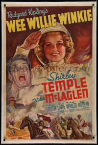 1z341 WEE WILLIE WINKIE linen style B 1sh 1938 Fox stone litho of Shirley Temple & McLaglen, rare!
