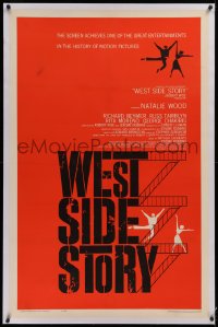 1z342 WEST SIDE STORY linen 1sh 1961 pre-Awards one-sheet with classic Joseph Caroff silhouette art!