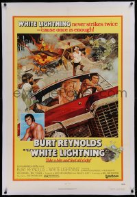 1z348 WHITE LIGHTNING linen 1sh 1973 cool different art of moonshine bootlegger Burt Reynolds!