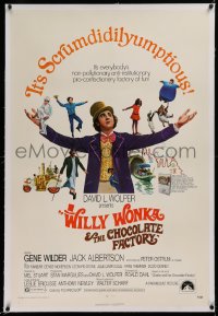 1z351 WILLY WONKA & THE CHOCOLATE FACTORY linen 1sh 1971 Gene Wilder, it's scrumdidilyumptious!