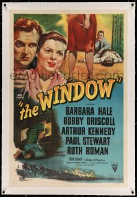 1z352 WINDOW linen 1sh 1949 Bobby Driscoll is alone with terror at the window, great noir art!