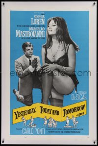 1z358 YESTERDAY, TODAY & TOMORROW linen 1sh 1964 sexy Sophia Loren, Marcello Mastroianni, De Sica!