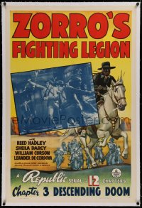 1z364 ZORRO'S FIGHTING LEGION linen chapter 3 1sh 1939 Republic serial, masked hero art & photo!
