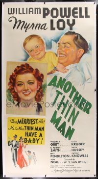 2a026 ANOTHER THIN MAN linen style B 3sh 1939 art of William Powell & Myrna Loy with Nick Jr., rare!