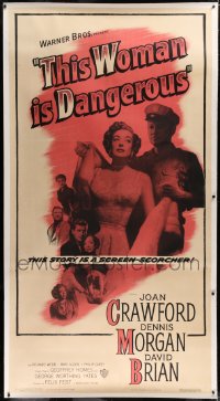 2a045 THIS WOMAN IS DANGEROUS linen 3sh 1952 Joan Crawford was a lady, till you see her record!