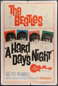 2a025 HARD DAY'S NIGHT linen 40x60 1964 The Beatles in their first movie, rock & roll classic!