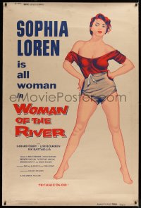 2a015 WOMAN OF THE RIVER 40x60 1956 full-length art of sexy Sophia Loren, who is all woman, rare!