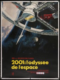 2a077 2001: A SPACE ODYSSEY linen Cinerama French 1p 1968 Kubrick, McCall space wheel art, rare!