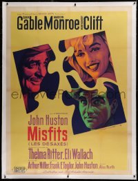 2a092 MISFITS linen French 1p 1961 different art of Gable, Marilyn Monroe & Clift by Roger Soubie!