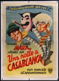 2a063 NIGHT IN CASABLANCA linen Italian 1p 1950 art of Marx Brothers, Groucho, Chico & Harpo, rare!