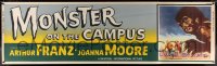 2a007 MONSTER ON THE CAMPUS paper banner 1958 Brown art of test tube terror running amok, rare!