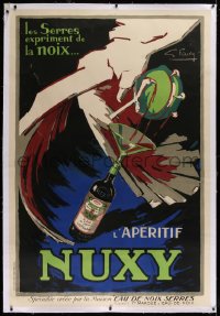 2a143 NUXY linen 43x63 French advertising poster 1920s Favre art of bird squeezing walnut into drink!