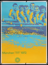 2a114 OLYMPISCHE SPIELE MUNCHEN 1972 linen 34x47 German special poster 1972 Fenzl art of rowers!