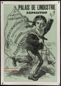 2a134 PALAIS DE L'INDUSTRIE EXPOSITION linen 32x47 French special poster 1875 art of boy with flag!