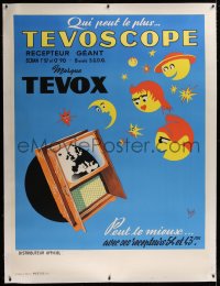 2a146 TEVOSCOPE linen 47x63 French advertising poster 1950s Flas art of the new Marque Tevov TV!