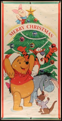 2a012 WINNIE THE POOH 36x72 special poster 1960s Tigger, Eeyore & Piglet by Christmas tree, rare!