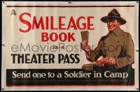 2a105 SMILEAGE BOOK linen 36x55 WWI war poster 1918 send one to a soldier in camp, great art!