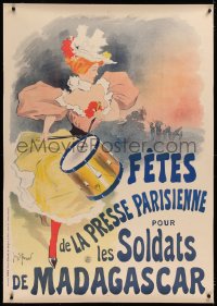 2a123 SOLDATS DE MADAGASCAR linen 35x49 French war poster 1895 Meunier art of drummer woman, rare!