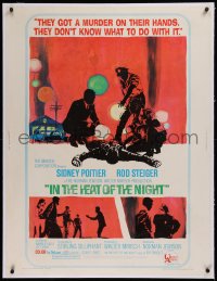 2b221 IN THE HEAT OF THE NIGHT linen 30x40 1967 Sidney Poitier, Rod Steiger, Warren Oates, cool art!