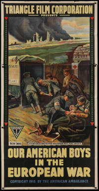 2b006 OUR AMERICAN BOYS IN THE EUROPEAN WAR 3sh 1916 Tardieu art of Red Cross medics helping, rare!