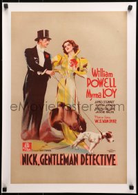 2b174 AFTER THE THIN MAN linen pre-war Belgian 1936 best art of William Powell, Myrna Loy & Asta!