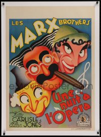 2b203 NIGHT AT THE OPERA linen pre-war Belgian 1936 great art of Groucho, Chico & Harpo Marx, rare!