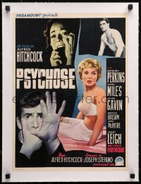 2b207 PSYCHO linen Belgian 1960 montage of Janet Leigh, Anthony Perkins, Miles & Gavin, Hitchcock