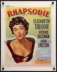2b210 RHAPSODY linen Belgian 1954 great different art of sexy Elizabeth Taylor in love triangle!